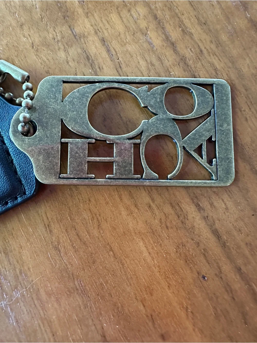 Coach Black Leather Tassel Key Fob with rare Brass Logo Tag